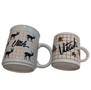 Vintage Utah Mugs Coffee Cups 2pc Set Bundle Deer Teddy Bear Animals